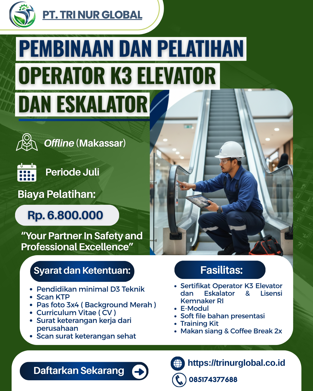 Poster Operator K3 Elevator dan Eskalator KEMNAKER 
